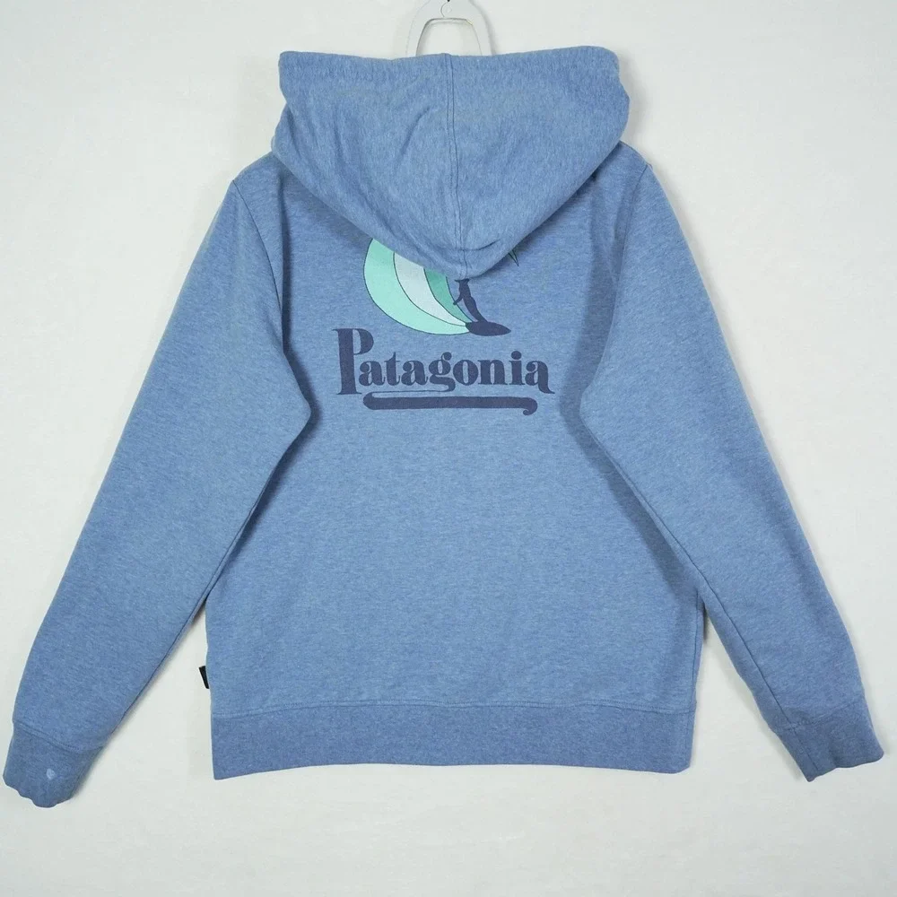 Patagonia Mens Full Zip Hoodie Blue Organic Cotton Logo Sweatshirt Medium - Picture 4 of 10